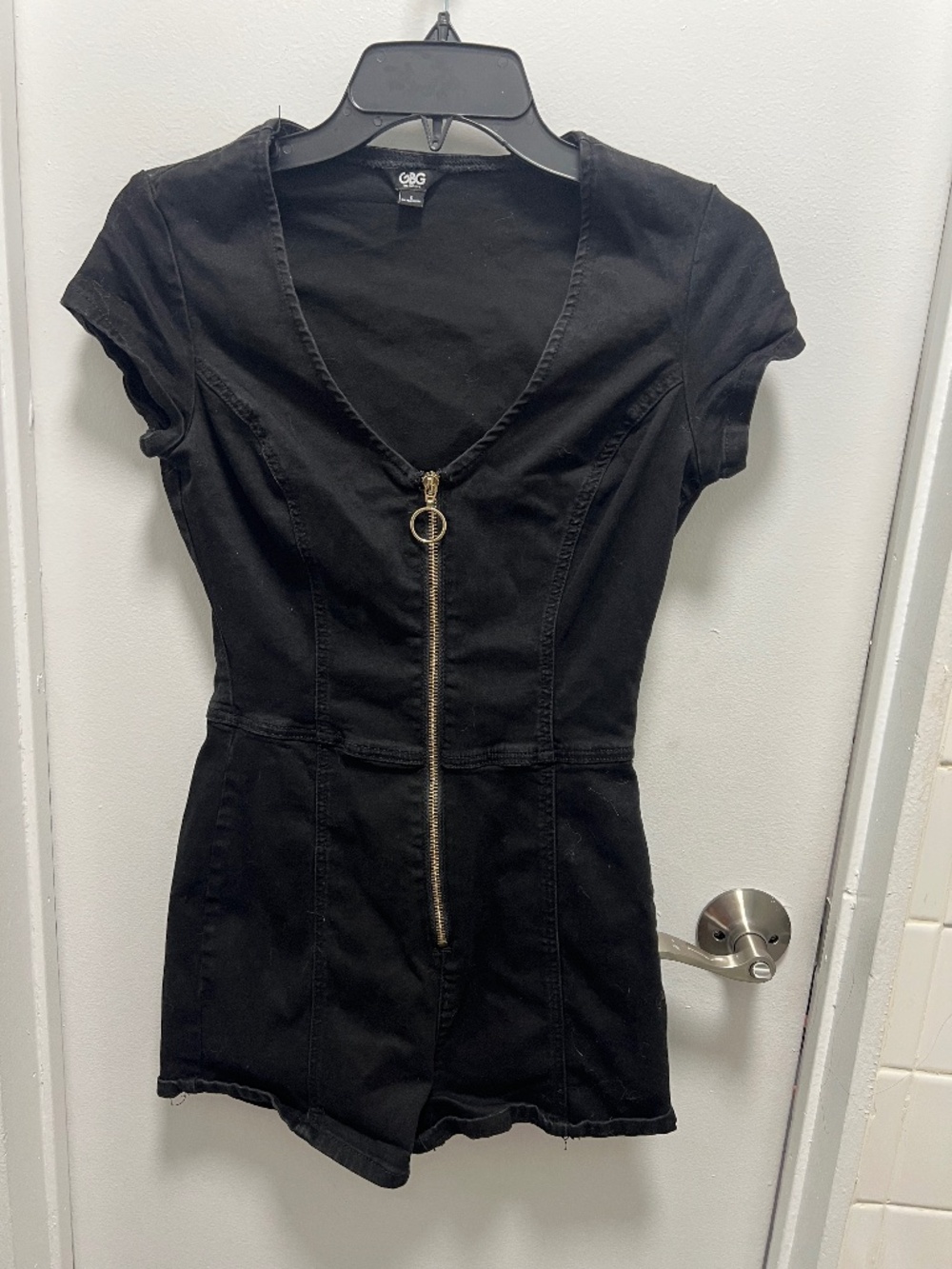 Guess Black Denim Zip Up Romper